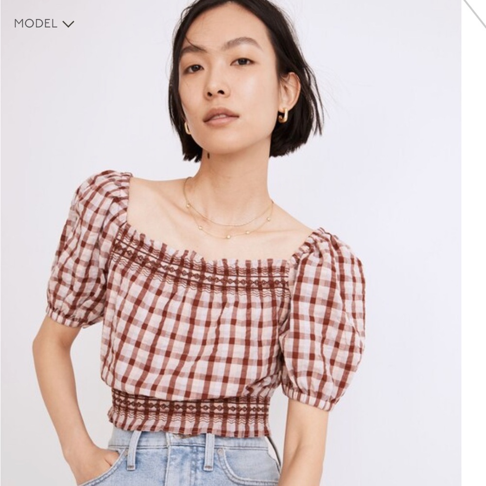 Madewell Seersucker Jeanette Plaid Top Size Small - Picture 2 of 8